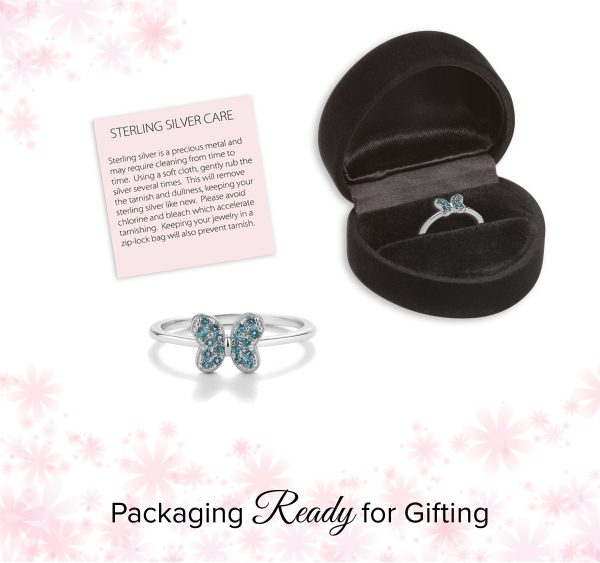 Sterling Silver Pink Butterfly Ring with CZs for Kids