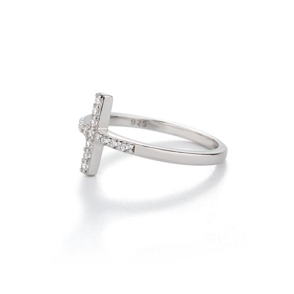 Sterling Silver Cross Ring with CZs for Teens or Women