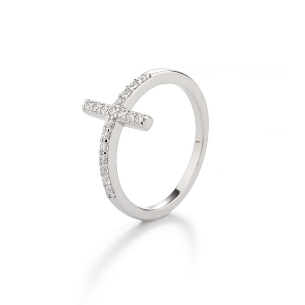 Sterling Silver Cross Ring with CZs for Teens or Women