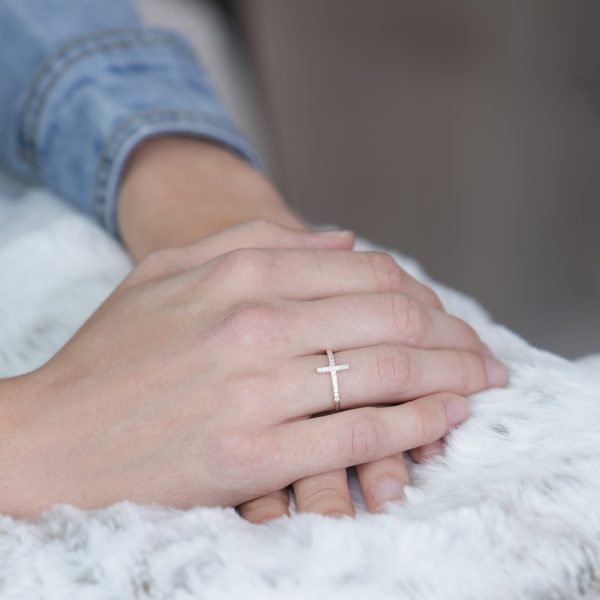 Sterling Silver Cross Ring with CZs for Teens or Women