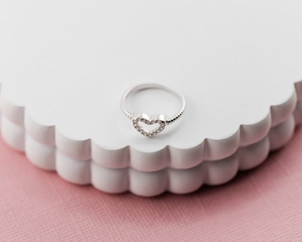 Little Girls Sterling Silver CZ Heart Baby Ring,