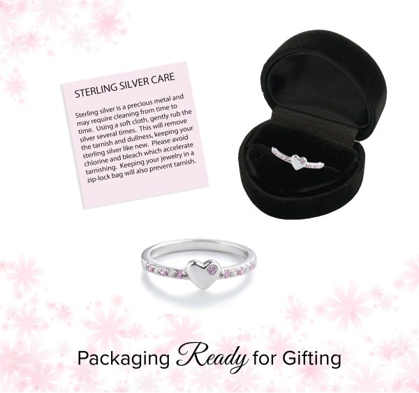 Little Girls Sterling Silver Puff Heart Ring with Pink and Clear CZ’s