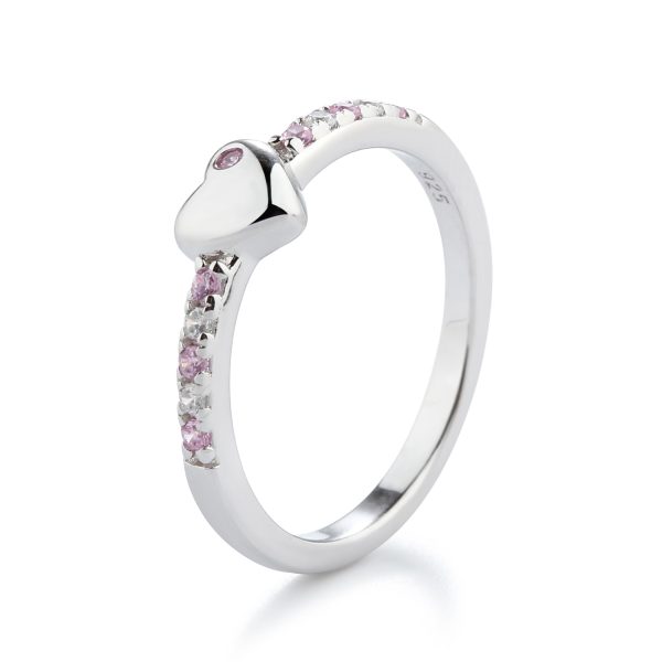 Little Girls Sterling Silver Puff Heart Ring with Pink and Clear CZ’s