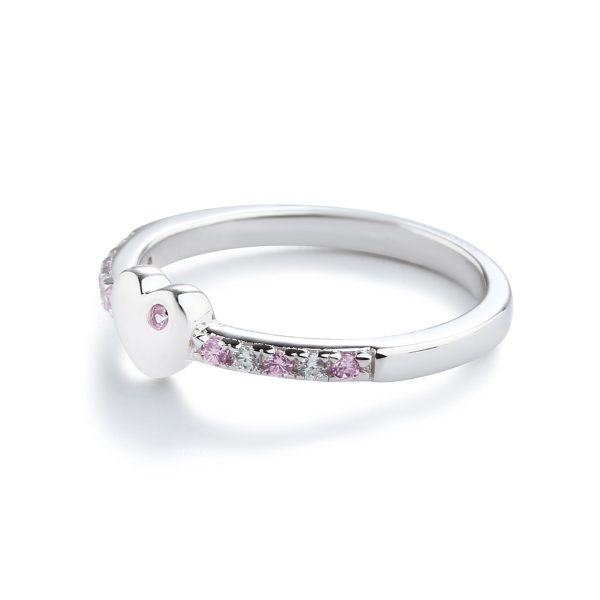 Little Girls Sterling Silver Puff Heart Ring with Pink and Clear CZ’s