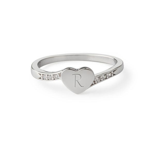 14K Gold-Plated Heart Personalized Initial Ring w/ CZs for Toddlers, Kids, Little Girls