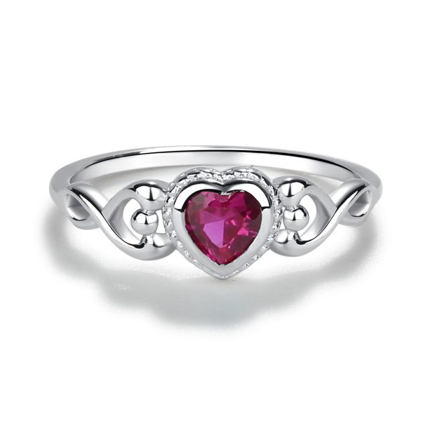 Sterling Silver Ruby Heart Baby Ring for Girls