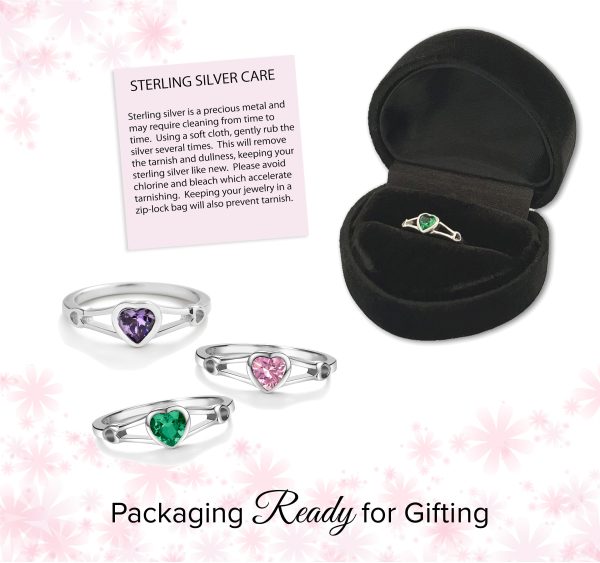 Sterling Silver Open Heart Birthstone Baby Ring for Kids