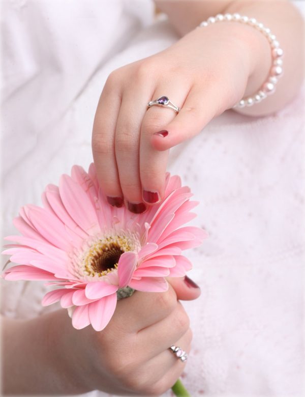 Sterling Silver Open Heart Birthstone Baby Ring for Kids