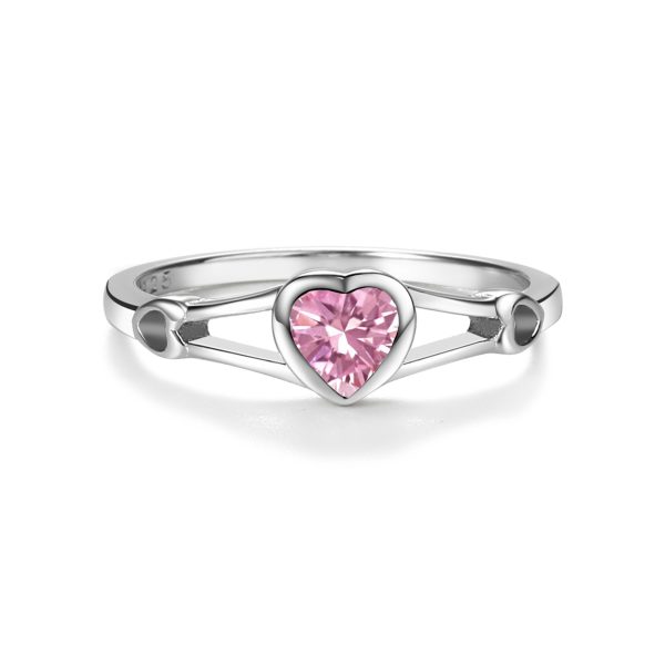 Sterling Silver Open Heart Birthstone Baby Ring for Kids
