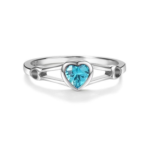 Sterling Silver Open Heart Birthstone Baby Ring for Kids