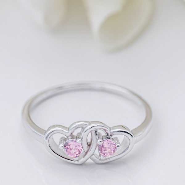 Sterling Silver Baby Ring with Double Hearts and Clear CZs (BR-68-Clear)