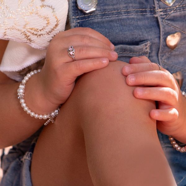 Sterling Silver Baby Ring with Double Hearts and Clear CZs (BR-68-Clear)