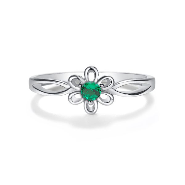 Sterling Silver Daisy Birthstone Baby Ring for Kids