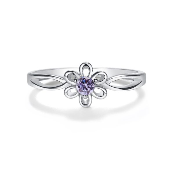 Sterling Silver Daisy Birthstone Baby Ring for Kids