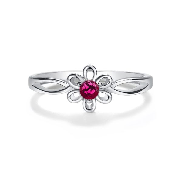 Sterling Silver Daisy Birthstone Baby Ring for Kids