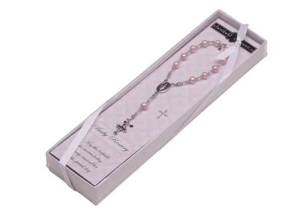 Sterling Silver Pink Baby Rosary Baptism Gift - Cherished Moments Jewelry
