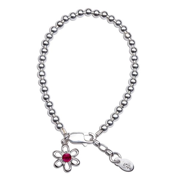 Birthstone Bracelet – Sterling Silver Silver Daisy for Babies and Girls