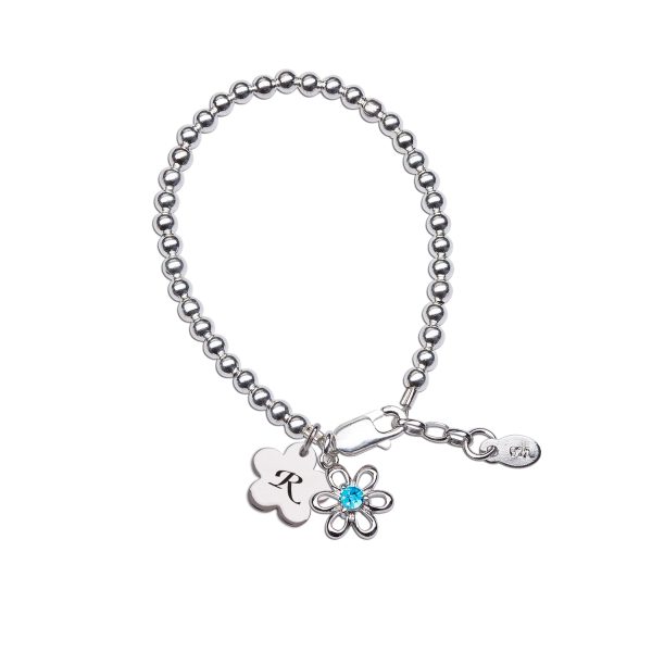 Birthstone Bracelet – Sterling Silver Silver Daisy for Babies and Girls