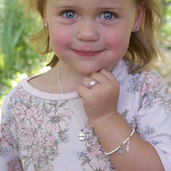 Birthstone Bracelet – Sterling Silver Silver Daisy for Babies and Girls