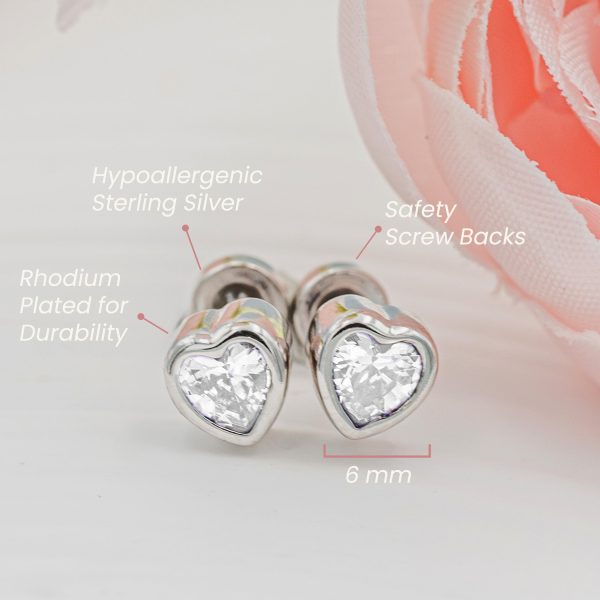 Sterling Silver Birthstone Heart Earrings for Babies and Girls