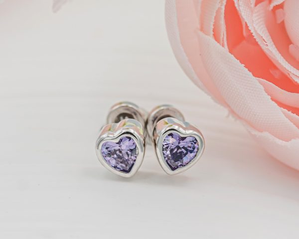 Sterling Silver Birthstone Heart Earrings for Babies and Girls