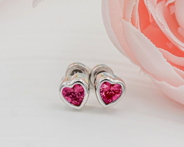 Sterling Silver Birthstone Heart Earrings for Babies and Girls