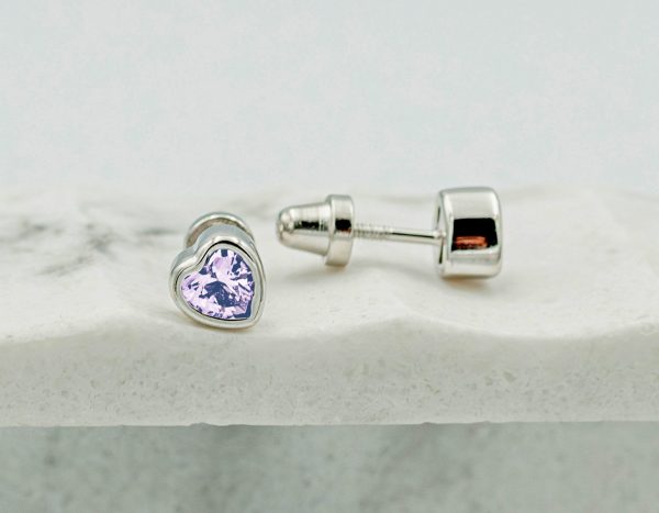 Sterling Silver Birthstone Heart Earrings for Babies and Girls