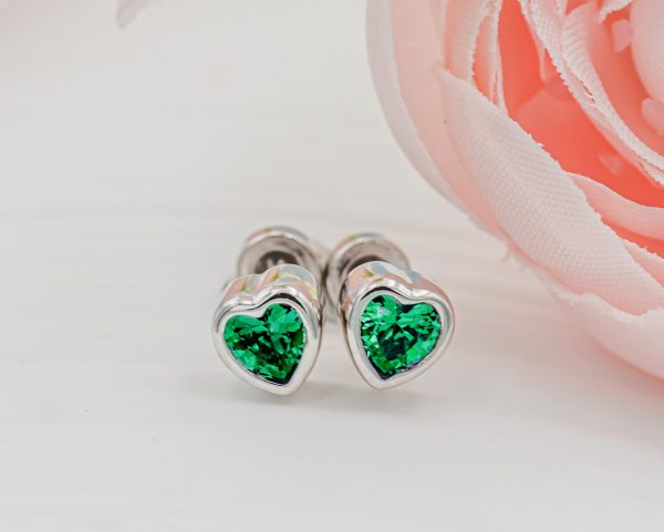 Sterling Silver Birthstone Heart Earrings for Babies and Girls