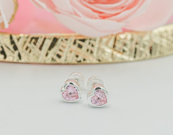 Sterling Silver Birthstone Heart Earrings for Babies and Girls