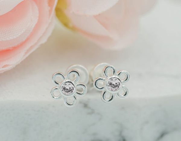 Sterling Silver Birthstone Daisy Earrings for Kids