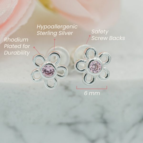 Sterling Silver Birthstone Daisy Earrings for Kids