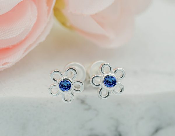 Sterling Silver Birthstone Daisy Earrings for Kids