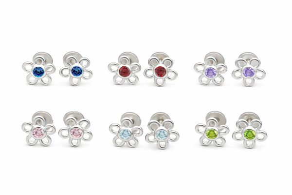Sterling Silver Birthstone Daisy Earrings for Kids