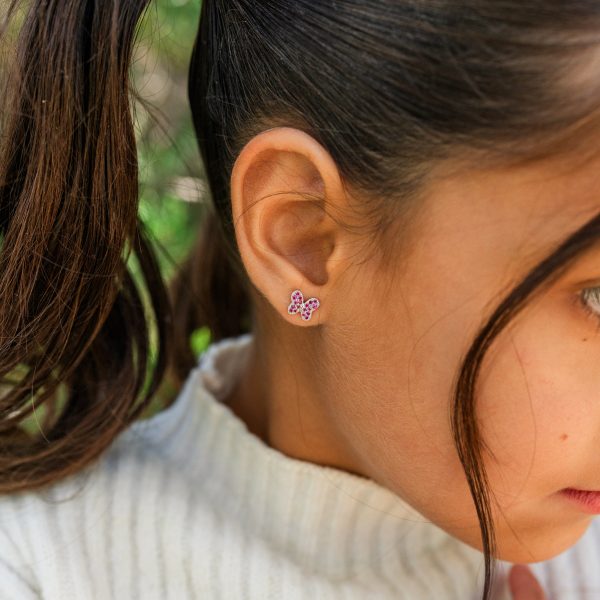 Sterling Silver Kid’s Birthstone Butterfly Earrings for Toddlers and Girls