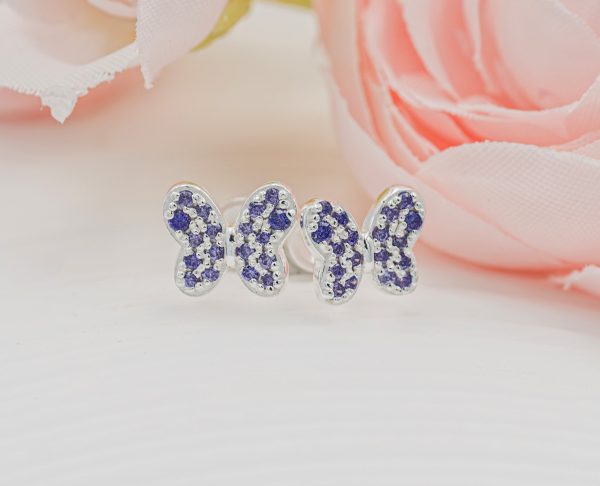 Sterling Silver Kid’s Birthstone Butterfly Earrings for Toddlers and Girls