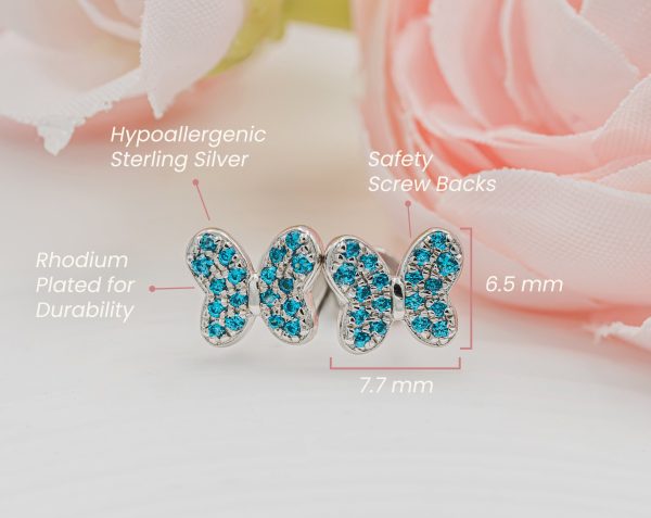 Sterling Silver Kid’s Birthstone Butterfly Earrings for Toddlers and Girls