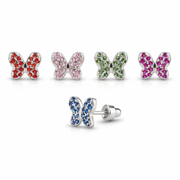Sterling Silver Kid’s Birthstone Butterfly Earrings for Toddlers and Girls