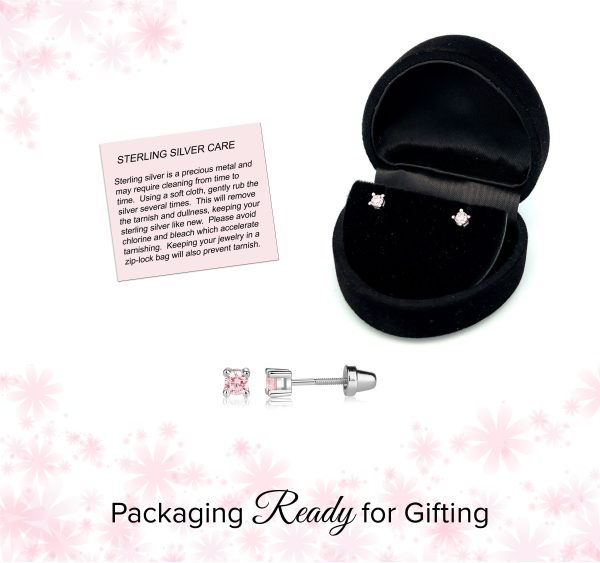 Sterling Silver Pink CZ Stud Earrings for Baby and Kids - Cherished Moments Jewelry