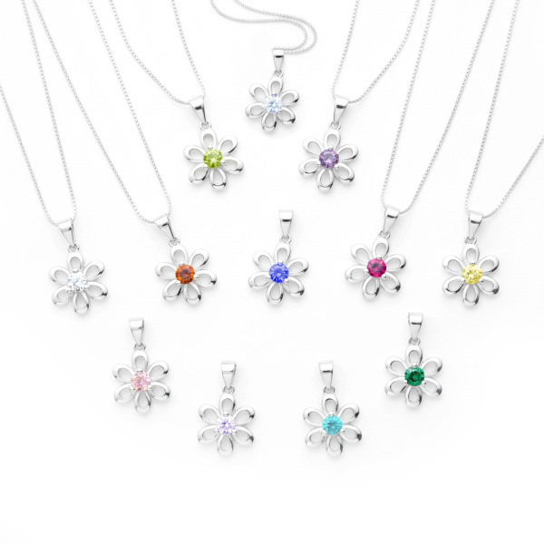 Sterling Silver Birthstone Daisy Flower Necklace for Little Girls