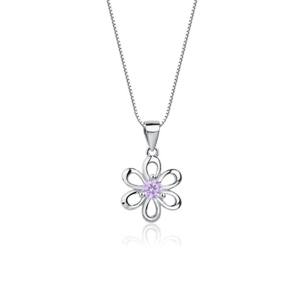 Sterling Silver Birthstone Daisy Flower Necklace for Little Girls