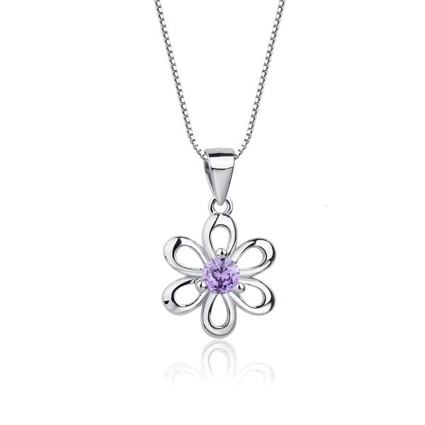 Sterling Silver Birthstone Daisy Flower Necklace for Little Girls