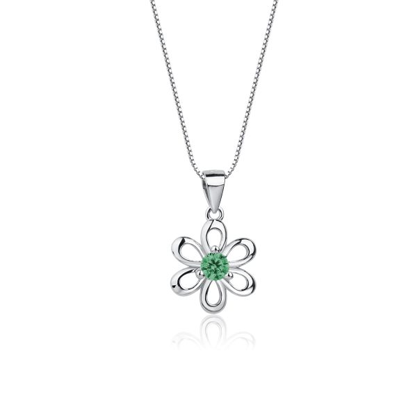 Sterling Silver Birthstone Daisy Flower Necklace for Little Girls