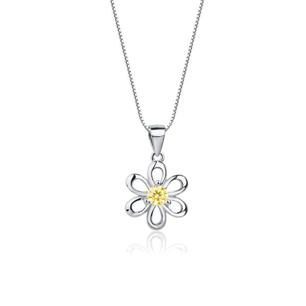 Sterling Silver Birthstone Daisy Flower Necklace for Little Girls