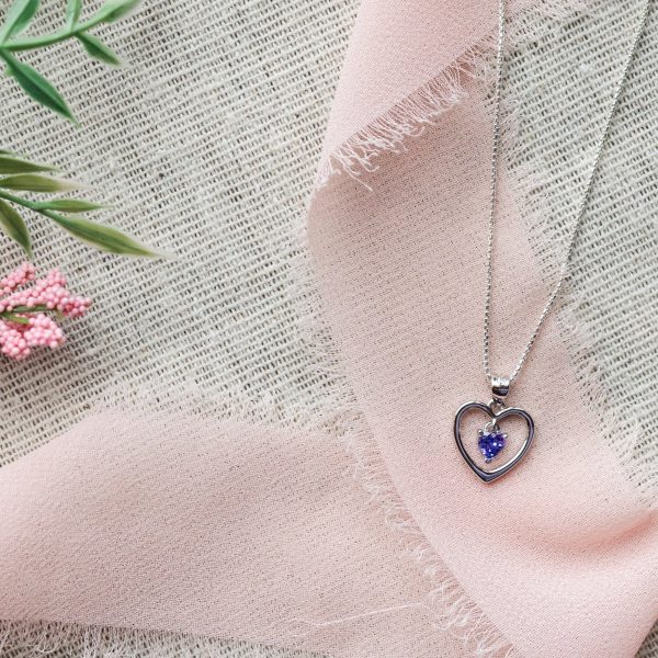 Sterling Silver Birthstone Dancing Heart Necklace for Girls
