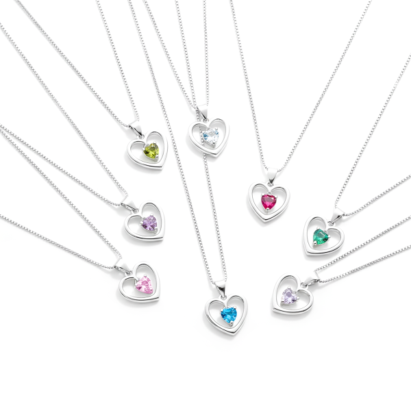 Sterling Silver Birthstone Dancing Heart Necklace for Girls