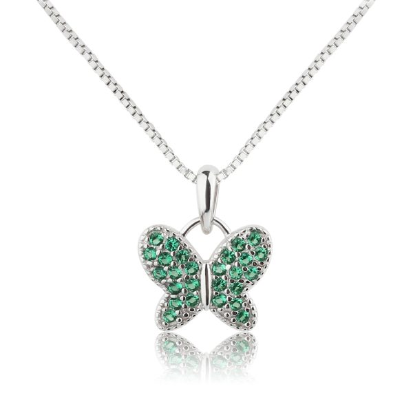 Sterling Silver Butterfly Birthstone Necklace for Little Girls