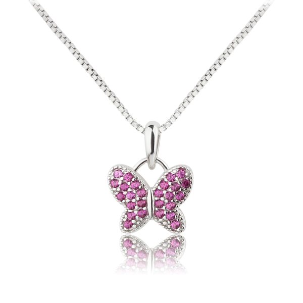 Sterling Silver Butterfly Birthstone Necklace for Little Girls
