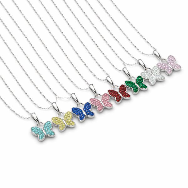 Sterling Silver Butterfly Birthstone Necklace for Little Girls
