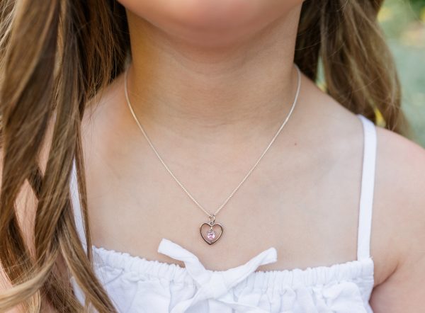 Sterling Silver Birthstone Dancing Heart Necklace for Girls