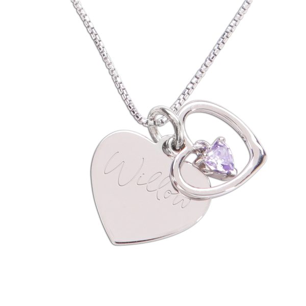 Sterling Silver Birthstone Dancing Heart Necklace for Girls